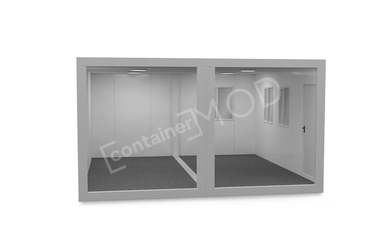 Container Modular 6x4.8m 1 Usa 3 Ferestre Alb ContainerMod
