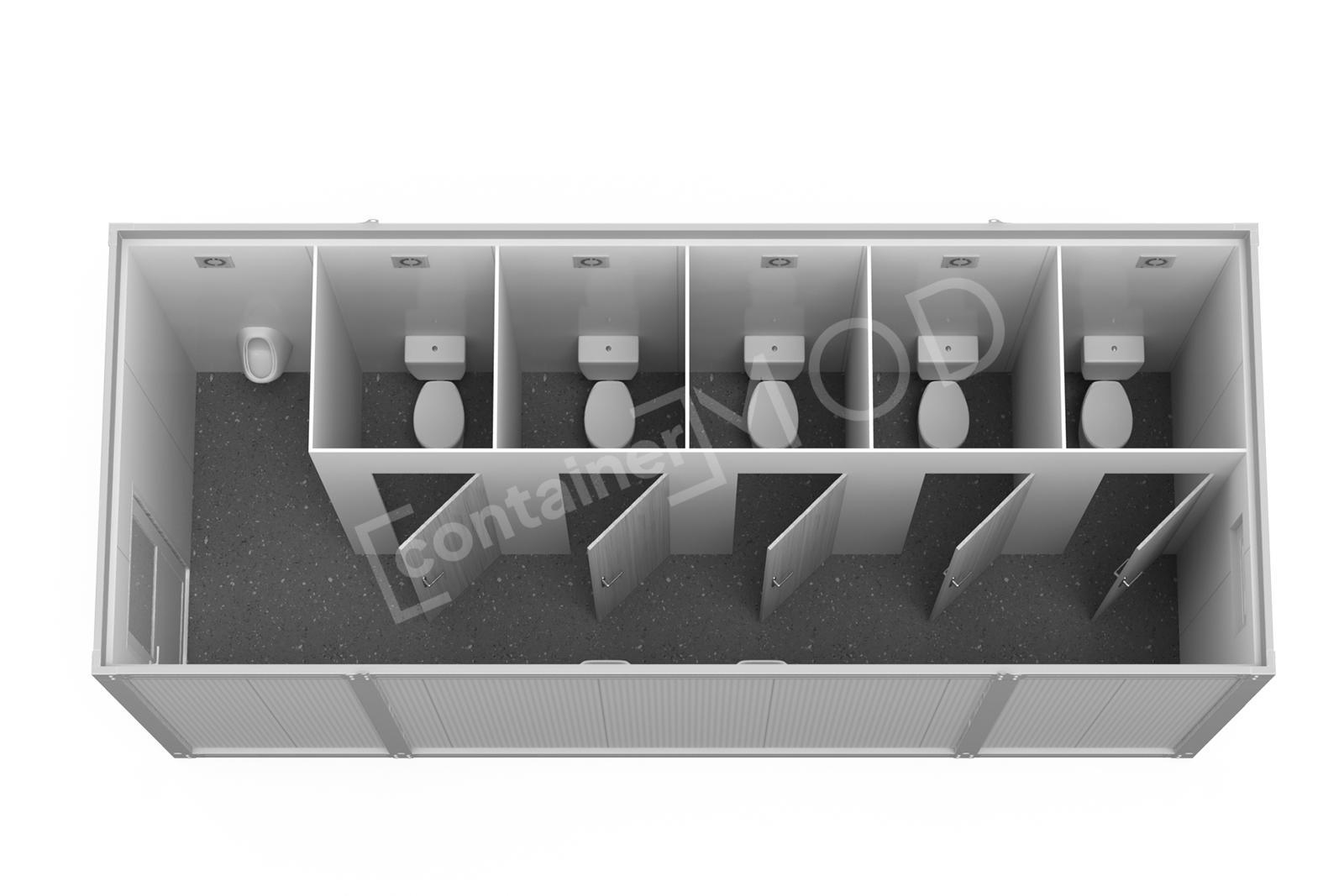 Container Sanitar 6m cu 5 WC 1 Pisoar  Alb ContainerMod