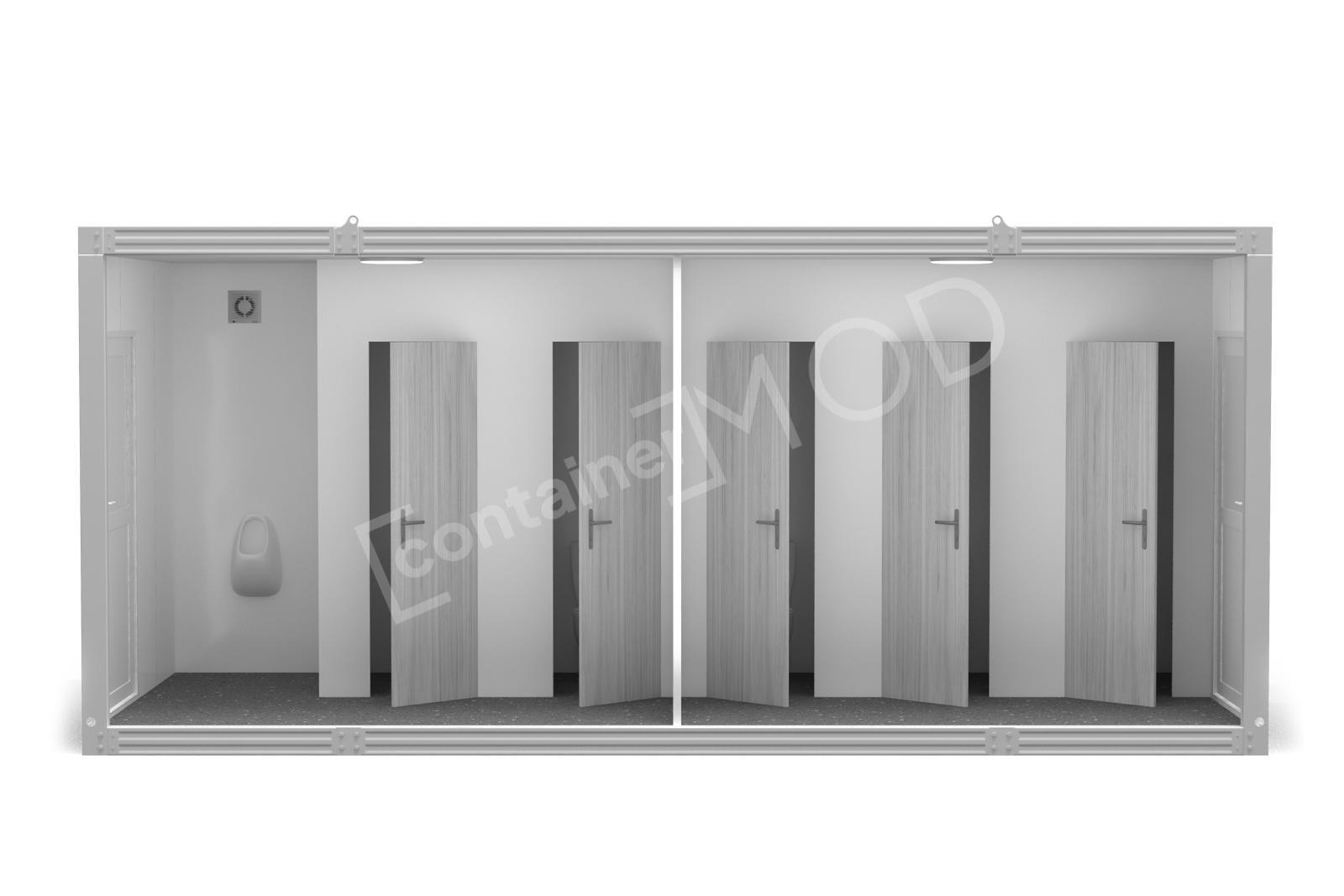 Container Sanitar 6m cu 5 WC 1 Pisoar cu 2 usi Alb ContainerMod