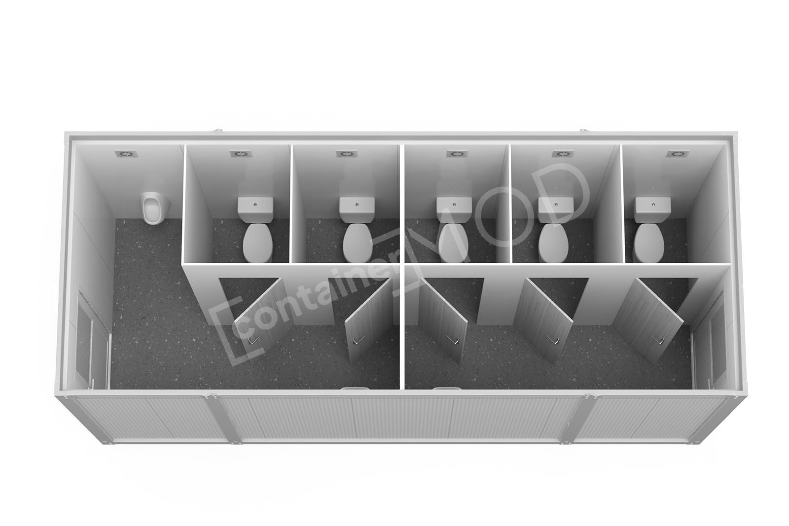 Container Sanitar 6m cu 5 WC 1 Pisoar cu 2 usi Alb ContainerMod